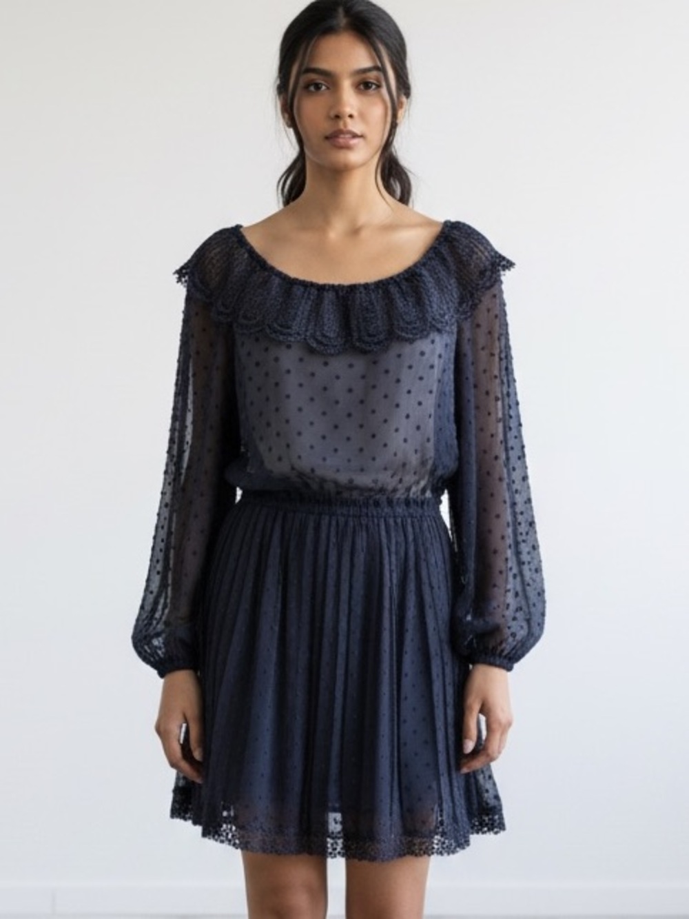 Farm Rio Navy Swiss Dot Mini Dress Small